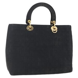 Christian Dior Lady Dior Canage Hand Bag Nylon Black Gold Auth 152936